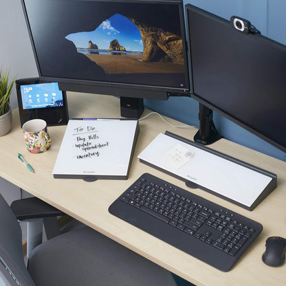 MessageStor Dry-Erase Glass Board Memo Station, Desk Organizer, White