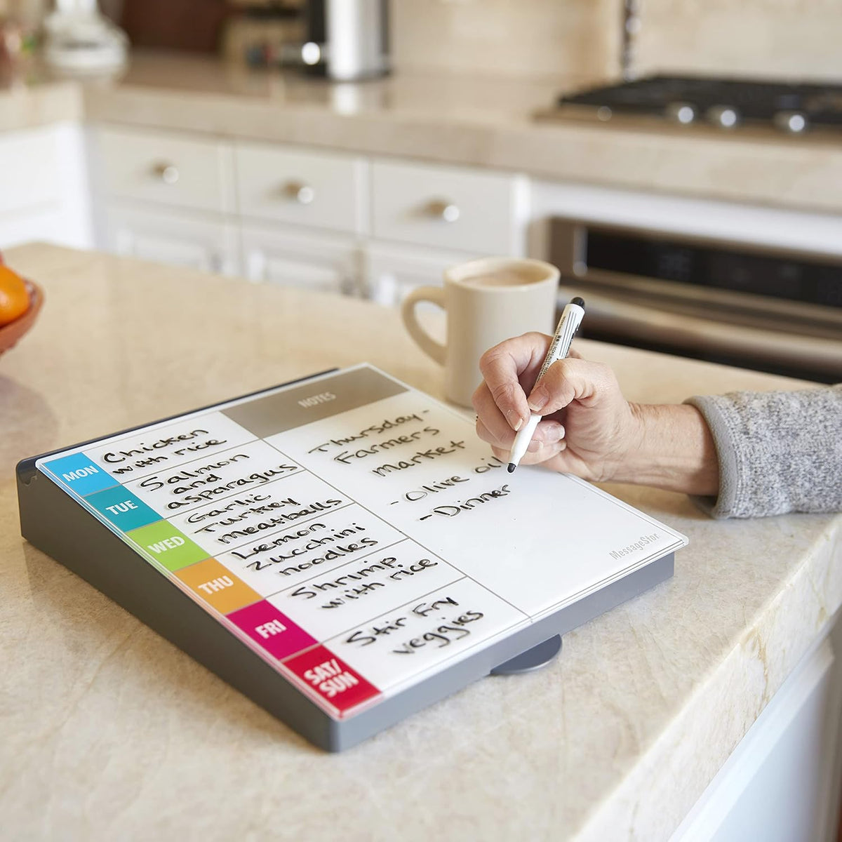 MessageStor Dry-Erase Glass Board Memo Station, Desk Organizer, White