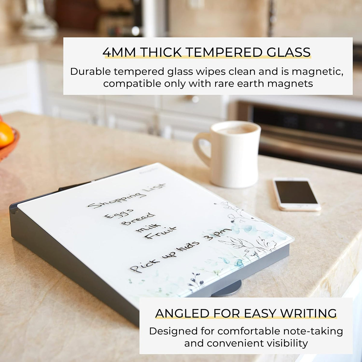 MessageStor Dry-Erase Glass Board Memo Station, Desk Organizer, White