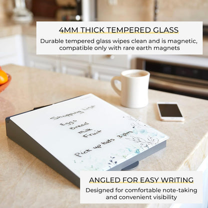 MessageStor Dry-Erase Glass Board Memo Station, Desk Organizer, White
