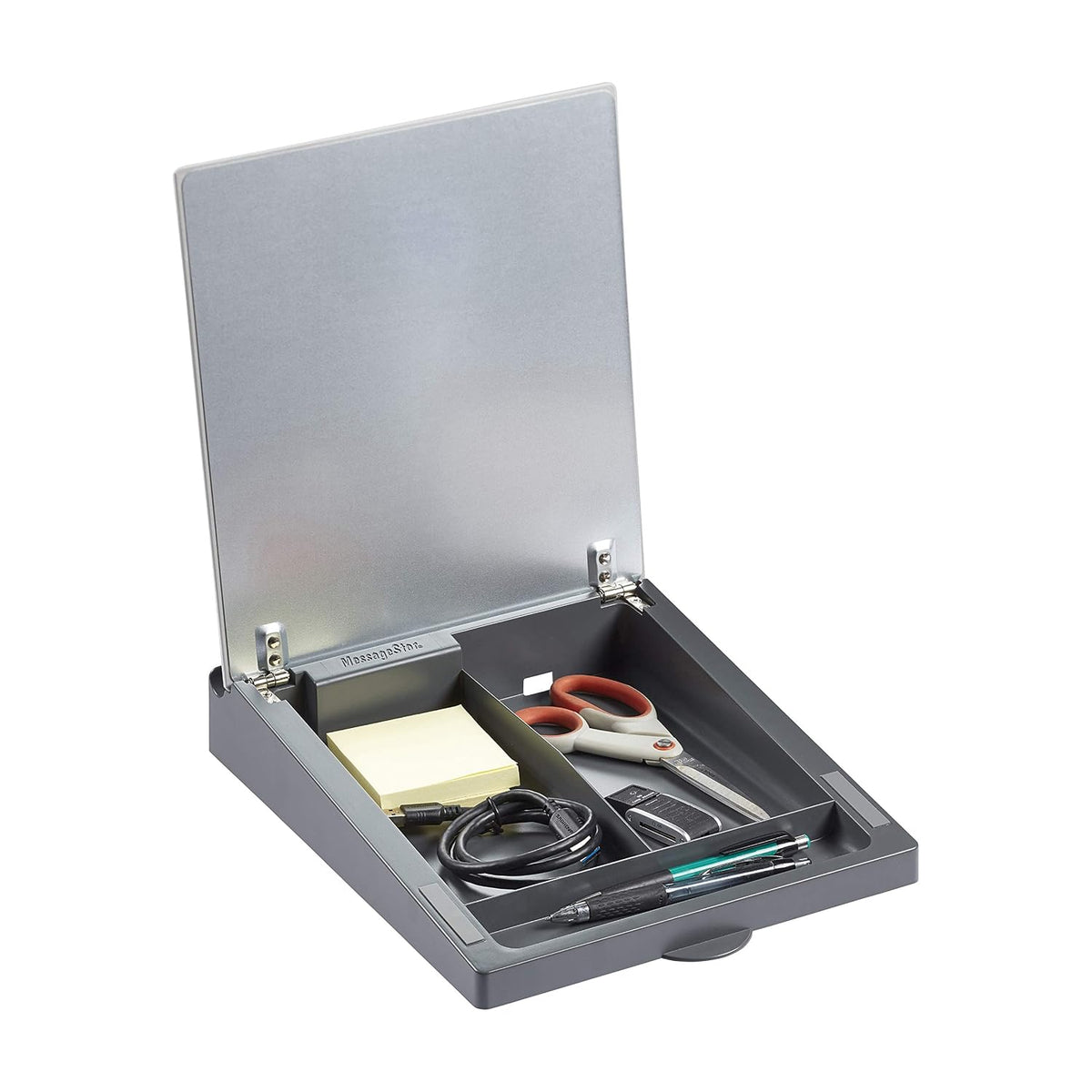 MessageStor Dry-Erase Glass Board Memo Station, Desk Organizer, White