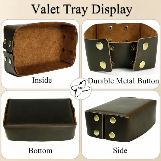 Leather Valet Tray Organizer for Men & Women Desktop Catchall Storage Tray for Entryway Table Key, Wallet, Watch, Coin Change, Phone, Dresser