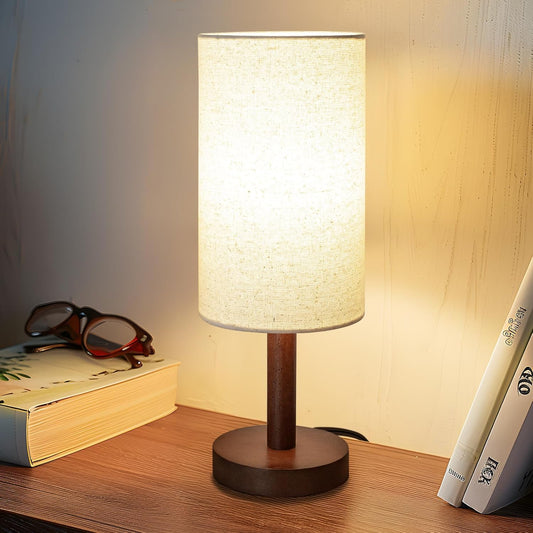 Small Table Lamp，Nightstand Lamp Wood Base Bedside Lamp Plug in