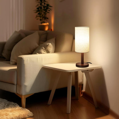 Small Table Lamp，Nightstand Lamp Wood Base Bedside Lamp Plug in