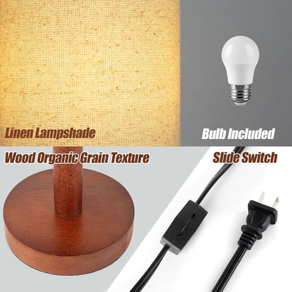 Small Table Lamp，Nightstand Lamp Wood Base Bedside Lamp Plug in