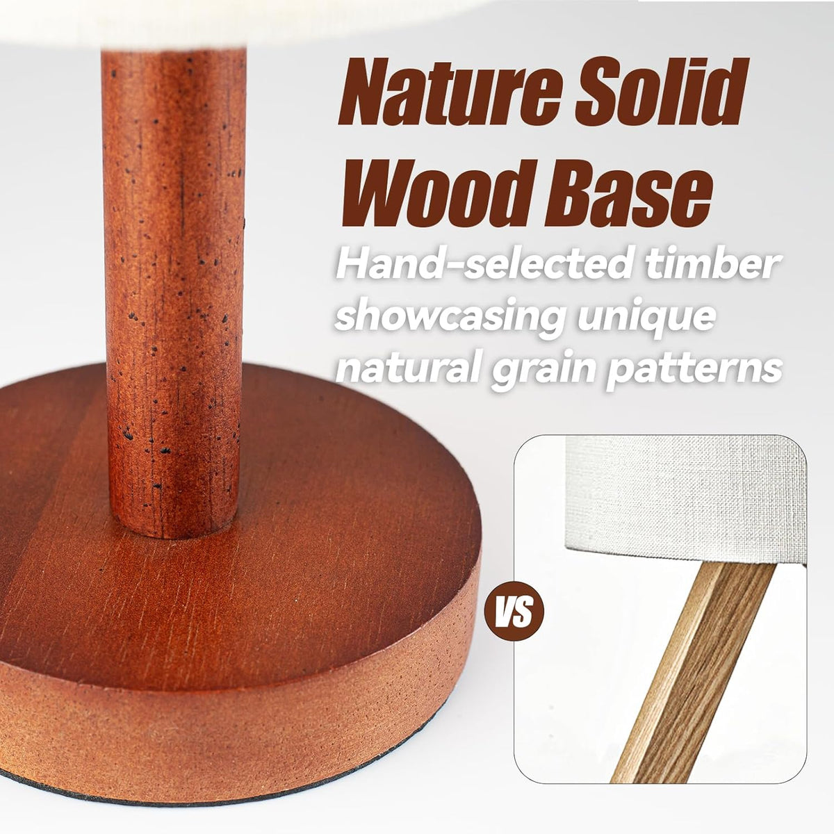 Small Table Lamp，Nightstand Lamp Wood Base Bedside Lamp Plug in