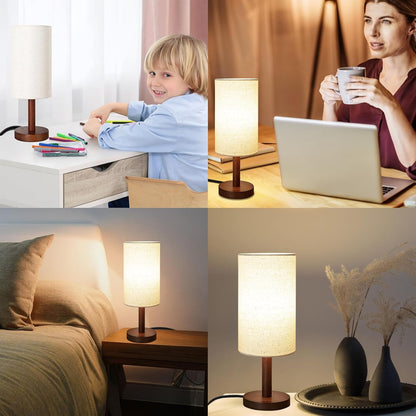 Small Table Lamp，Nightstand Lamp Wood Base Bedside Lamp Plug in