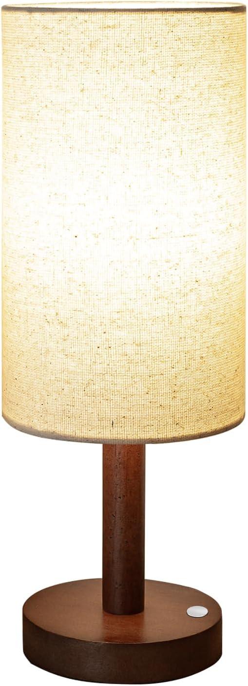 Small Table Lamp，Nightstand Lamp Wood Base Bedside Lamp Plug in