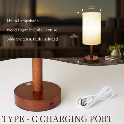 Small Table Lamp，Nightstand Lamp Wood Base Bedside Lamp Plug in