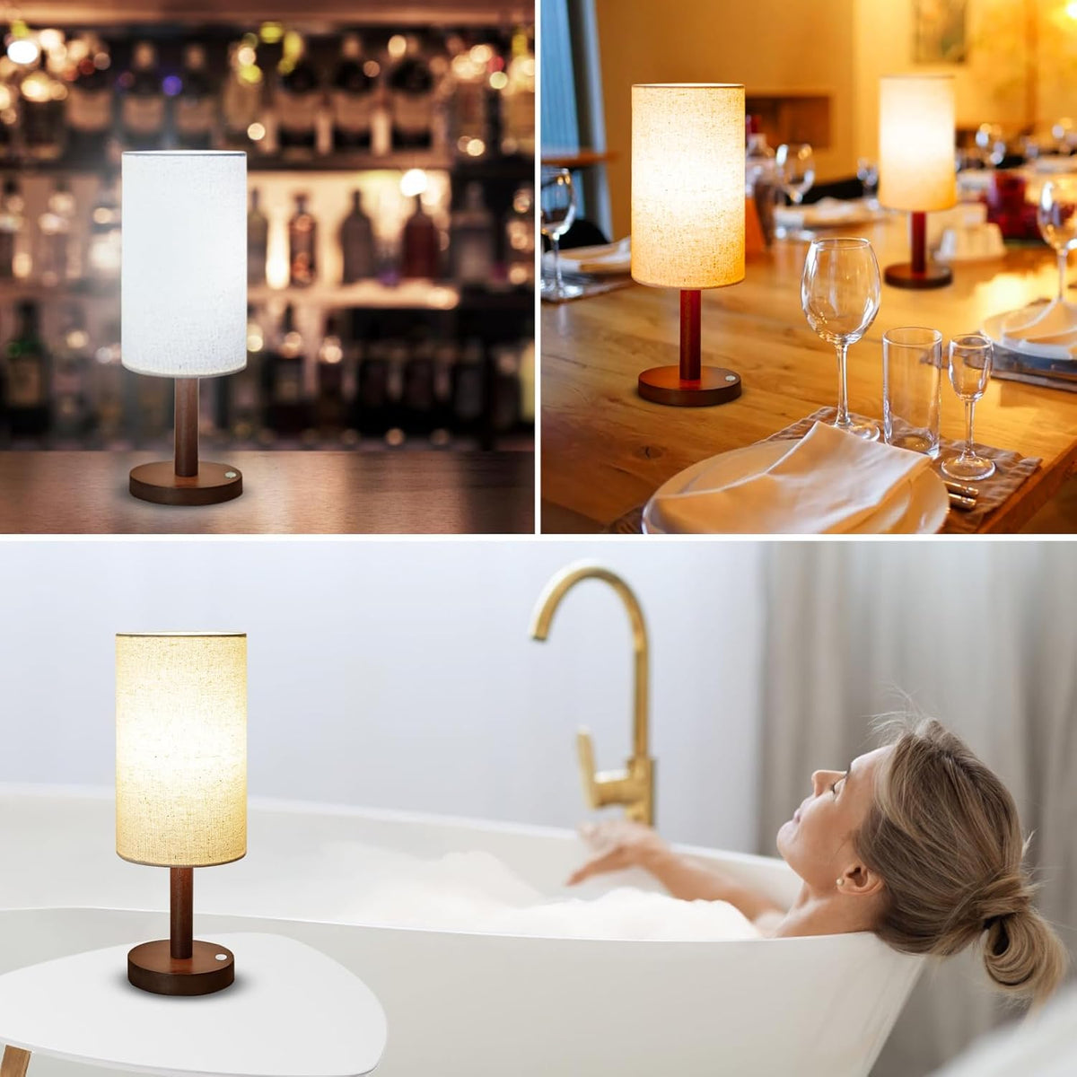 Small Table Lamp，Nightstand Lamp Wood Base Bedside Lamp Plug in