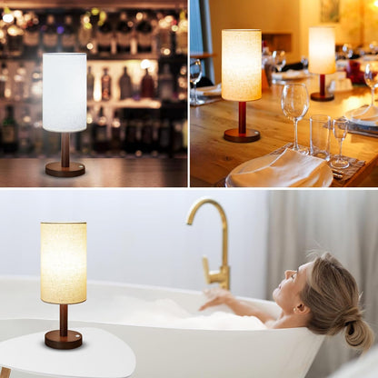 Small Table Lamp，Nightstand Lamp Wood Base Bedside Lamp Plug in