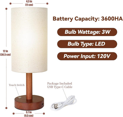 Small Table Lamp，Nightstand Lamp Wood Base Bedside Lamp Plug in