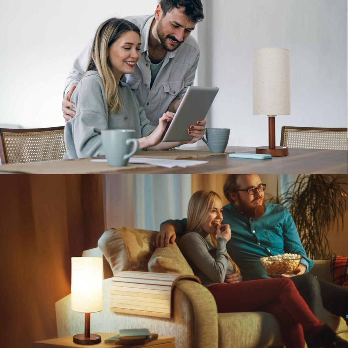 Small Table Lamp，Nightstand Lamp Wood Base Bedside Lamp Plug in