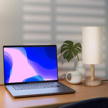 Small Table Lamp，Nightstand Lamp Wood Base Bedside Lamp Plug in