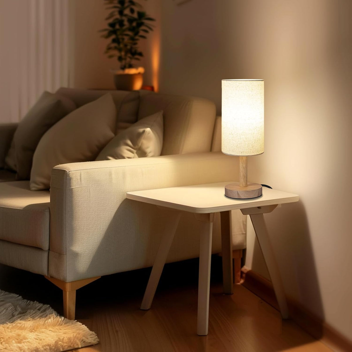 Small Table Lamp，Nightstand Lamp Wood Base Bedside Lamp Plug in