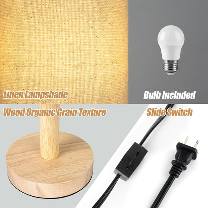 Small Table Lamp，Nightstand Lamp Wood Base Bedside Lamp Plug in