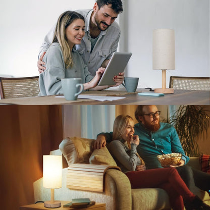 Small Table Lamp，Nightstand Lamp Wood Base Bedside Lamp Plug in