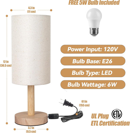 Small Table Lamp，Nightstand Lamp Wood Base Bedside Lamp Plug in