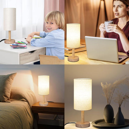 Small Table Lamp，Nightstand Lamp Wood Base Bedside Lamp Plug in