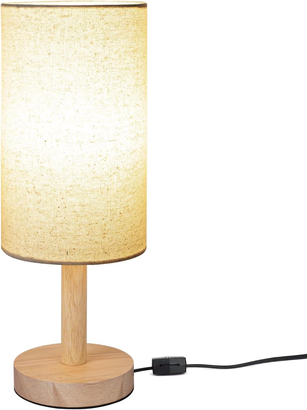 Small Table Lamp，Nightstand Lamp Wood Base Bedside Lamp Plug in