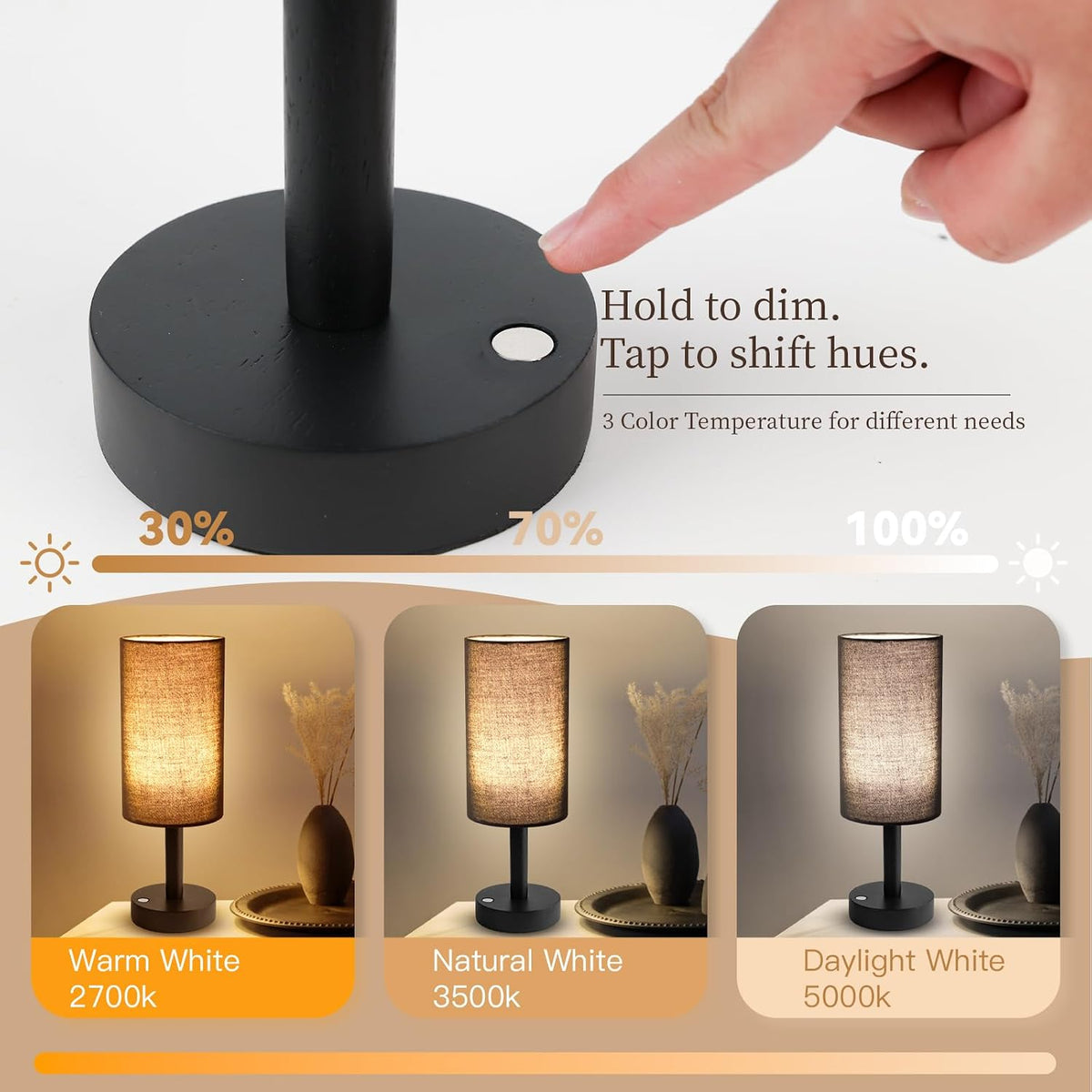 Small Table Lamp，Nightstand Lamp Wood Base Bedside Lamp Plug in