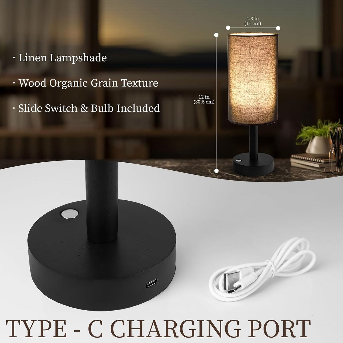 Small Table Lamp，Nightstand Lamp Wood Base Bedside Lamp Plug in