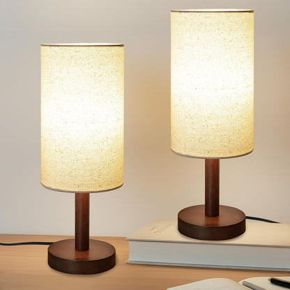Small Table Lamp，Nightstand Lamp Wood Base Bedside Lamp Plug in