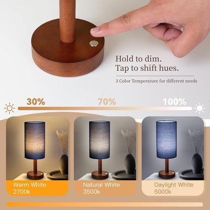 Small Table Lamp，Nightstand Lamp Wood Base Bedside Lamp Plug in
