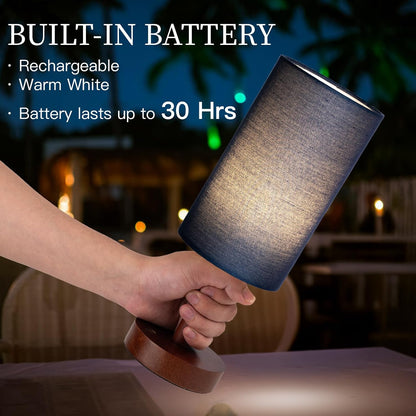 Small Table Lamp，Nightstand Lamp Wood Base Bedside Lamp Plug in