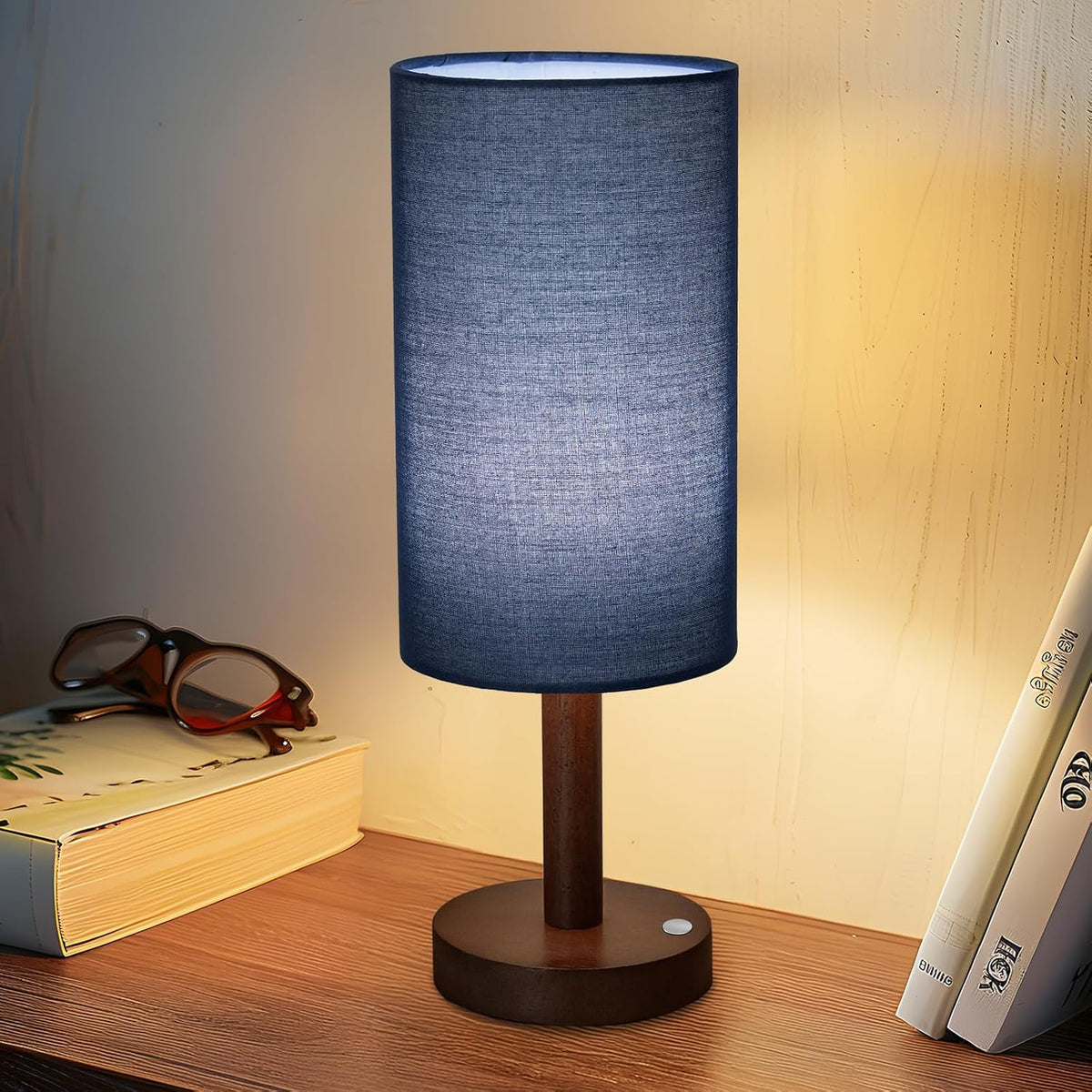 Small Table Lamp，Nightstand Lamp Wood Base Bedside Lamp Plug in