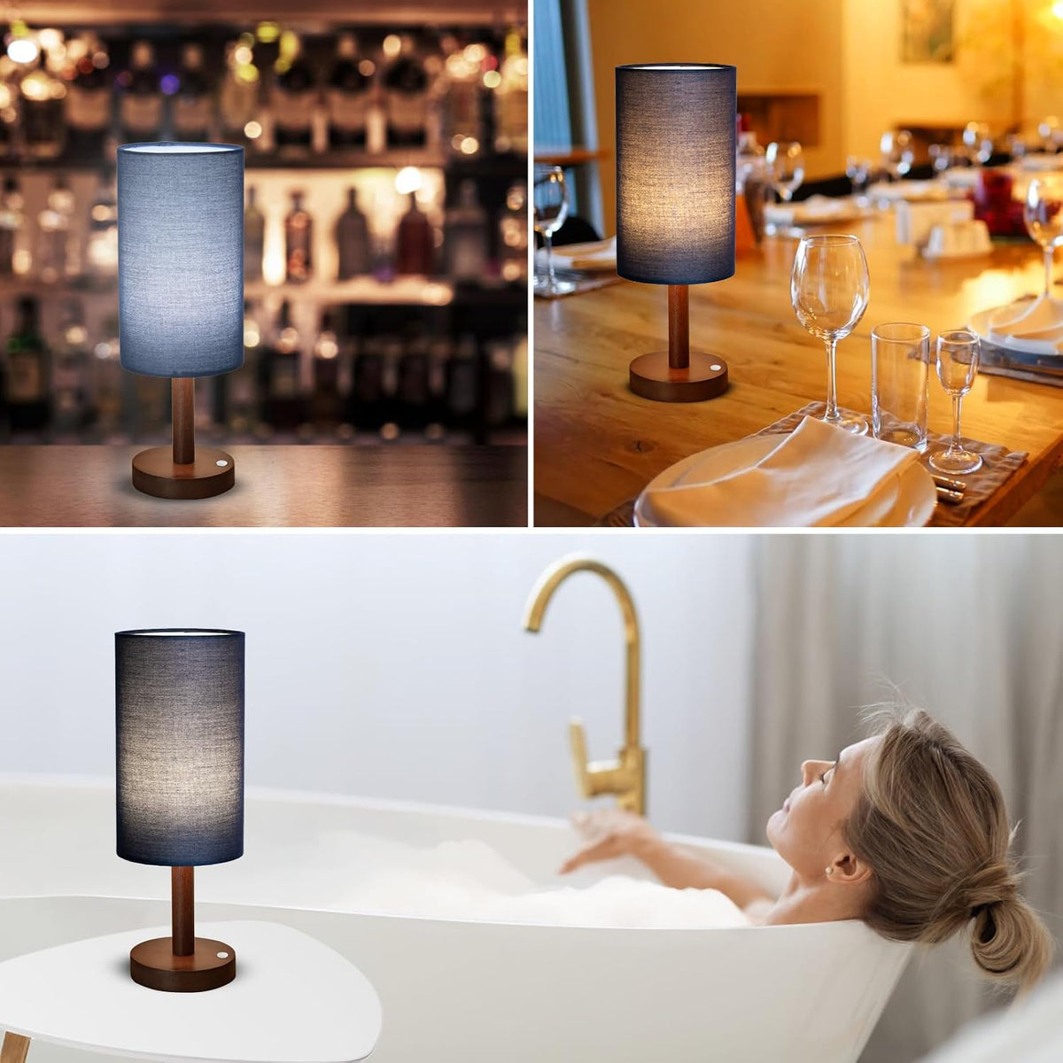 Small Table Lamp，Nightstand Lamp Wood Base Bedside Lamp Plug in