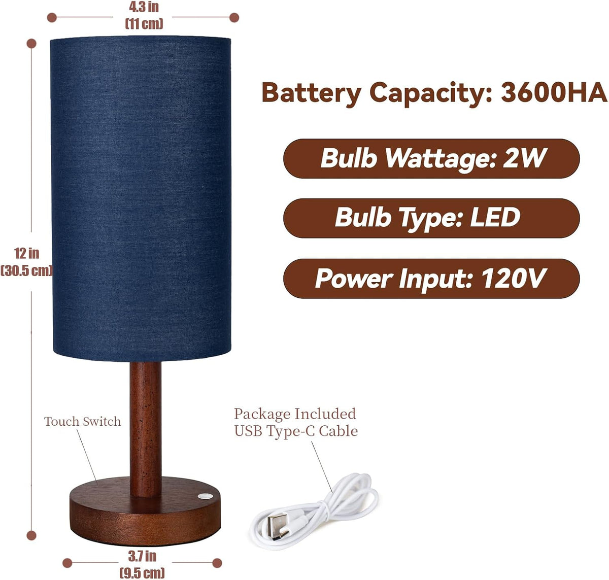 Small Table Lamp，Nightstand Lamp Wood Base Bedside Lamp Plug in