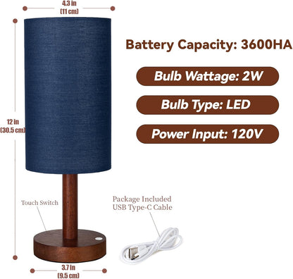 Small Table Lamp，Nightstand Lamp Wood Base Bedside Lamp Plug in