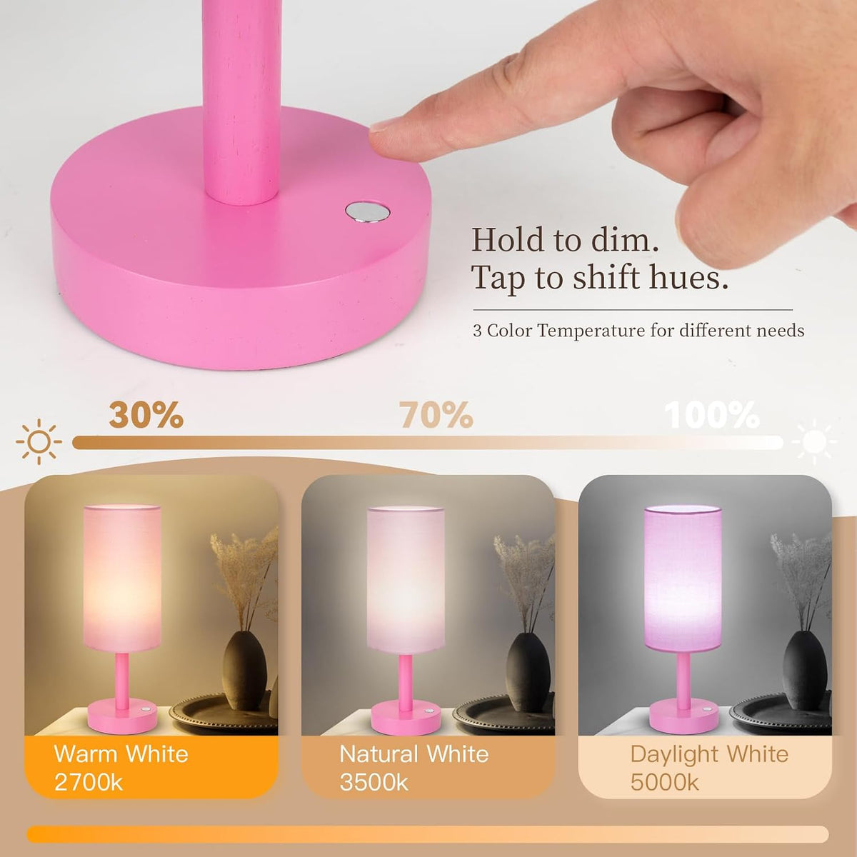 Small Table Lamp，Nightstand Lamp Wood Base Bedside Lamp Plug in