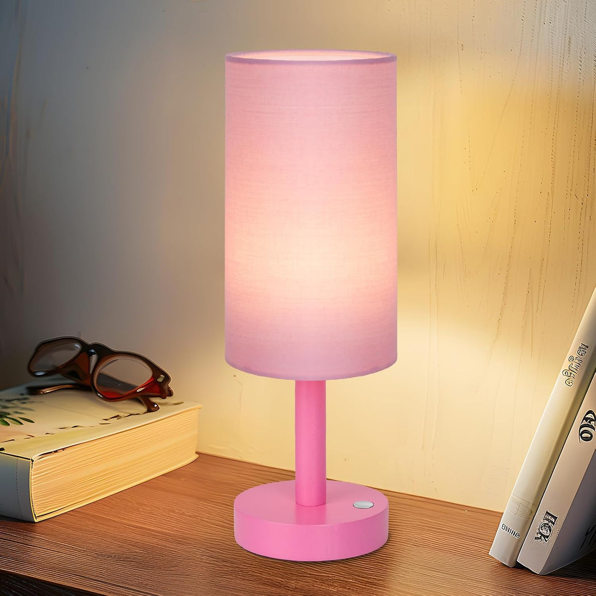 Small Table Lamp，Nightstand Lamp Wood Base Bedside Lamp Plug in