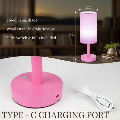 Small Table Lamp，Nightstand Lamp Wood Base Bedside Lamp Plug in