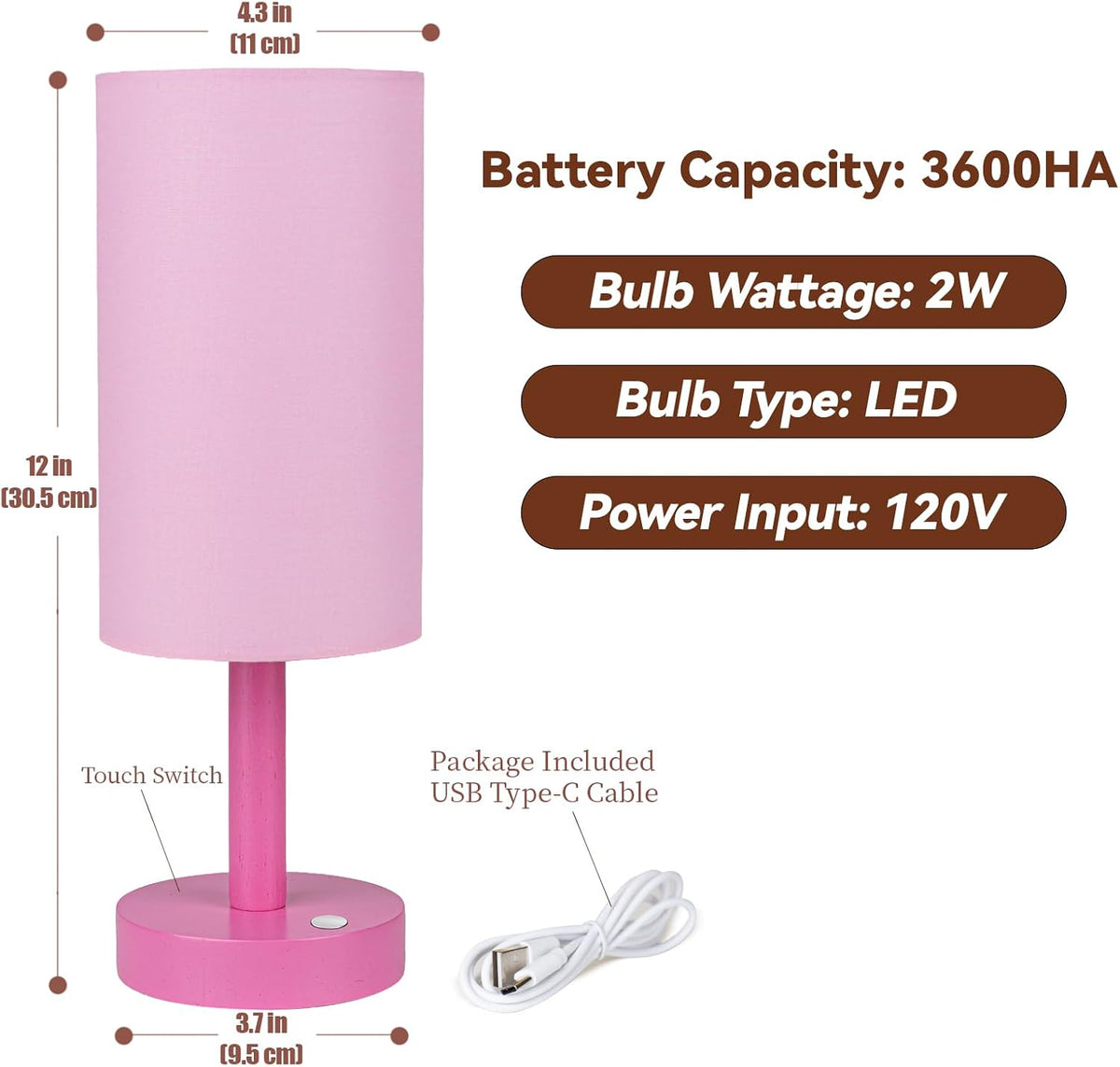 Small Table Lamp，Nightstand Lamp Wood Base Bedside Lamp Plug in