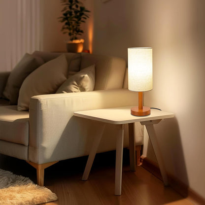 Small Table Lamp，Nightstand Lamp Wood Base Bedside Lamp Plug in