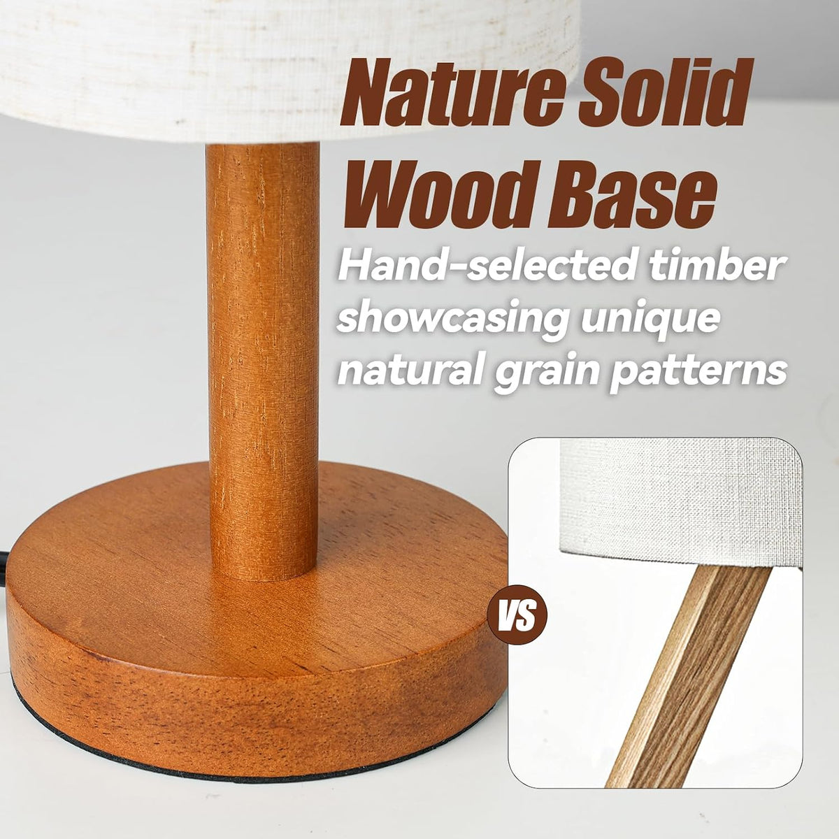 Small Table Lamp，Nightstand Lamp Wood Base Bedside Lamp Plug in