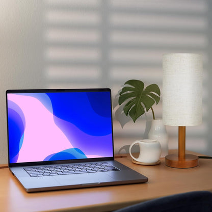 Small Table Lamp，Nightstand Lamp Wood Base Bedside Lamp Plug in