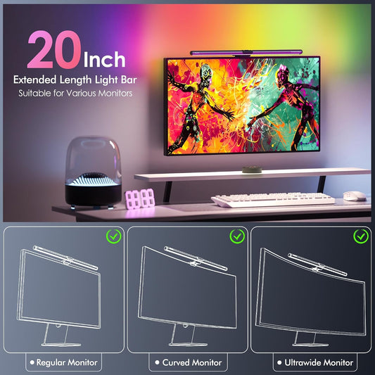 RGB Monitor Light Bar with Remote, Flat Curved & Ultrawide Fits
