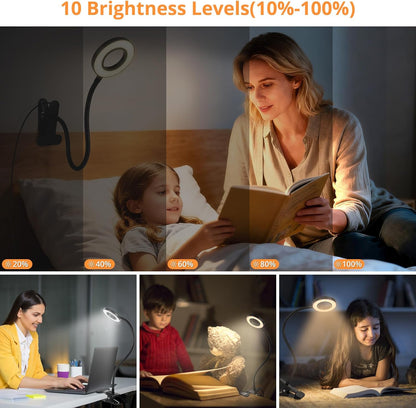 Desk Lamp Clip on Light for Bed Book Reading (Black)
