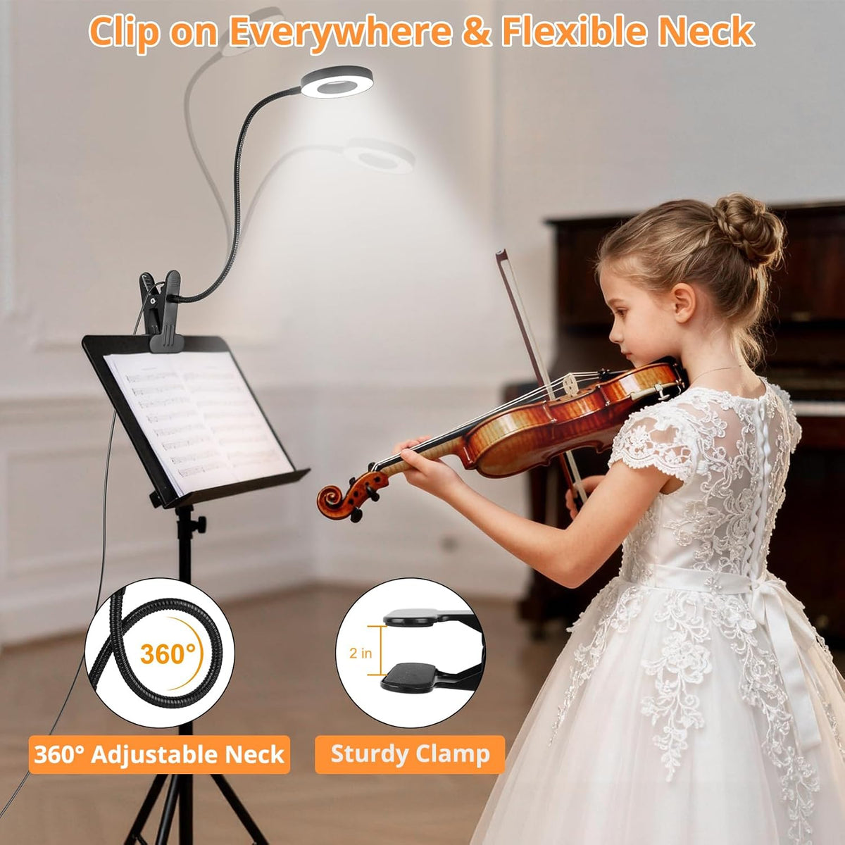 Desk Lamp Clip on Light for Bed Book Reading (Black)