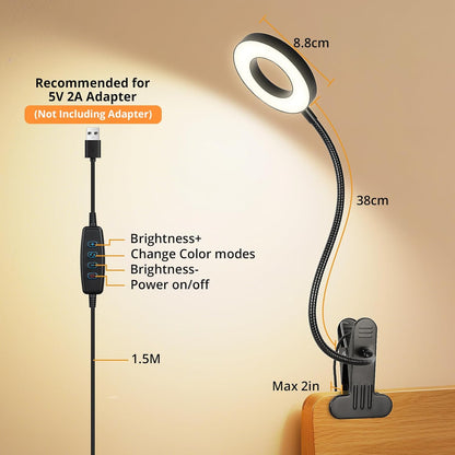 Desk Lamp Clip on Light for Bed Book Reading (Black)