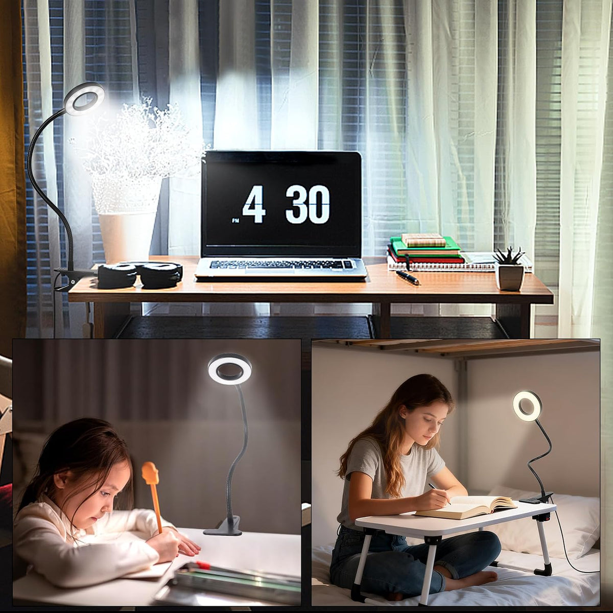 Desk Lamp Clip on Light for Bed Book Reading (Black)