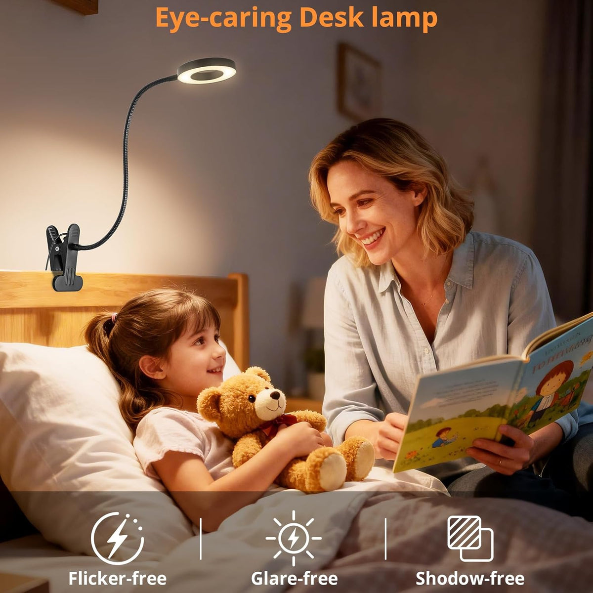 Desk Lamp Clip on Light for Bed Book Reading (Black)