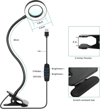 Desk Lamp Clip on Light for Bed Book Reading (Black)