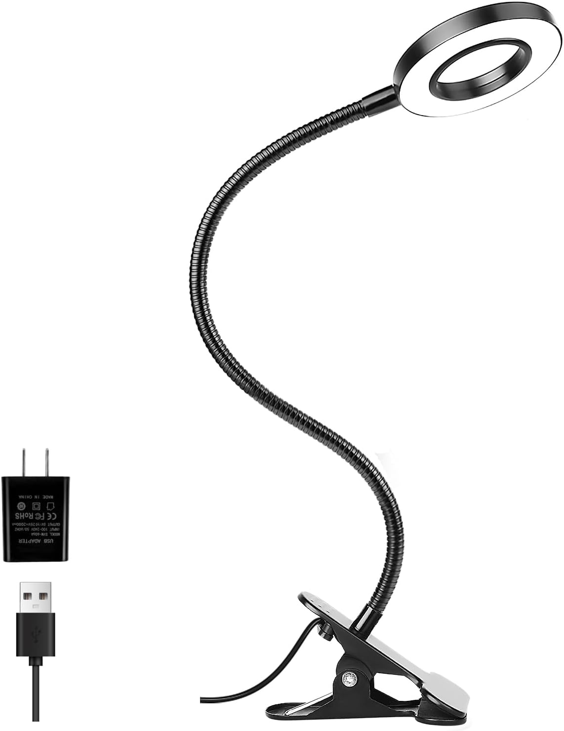 Desk Lamp Clip on Light for Bed Book Reading (Black)