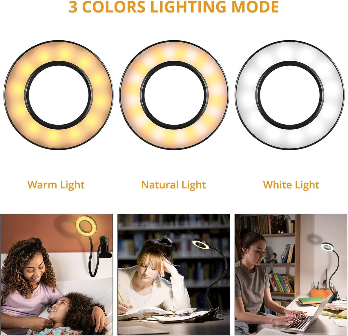 Desk Lamp Clip on Light for Bed Book Reading (Black)