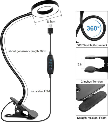 Desk Lamp Clip on Light for Bed Book Reading (Black)